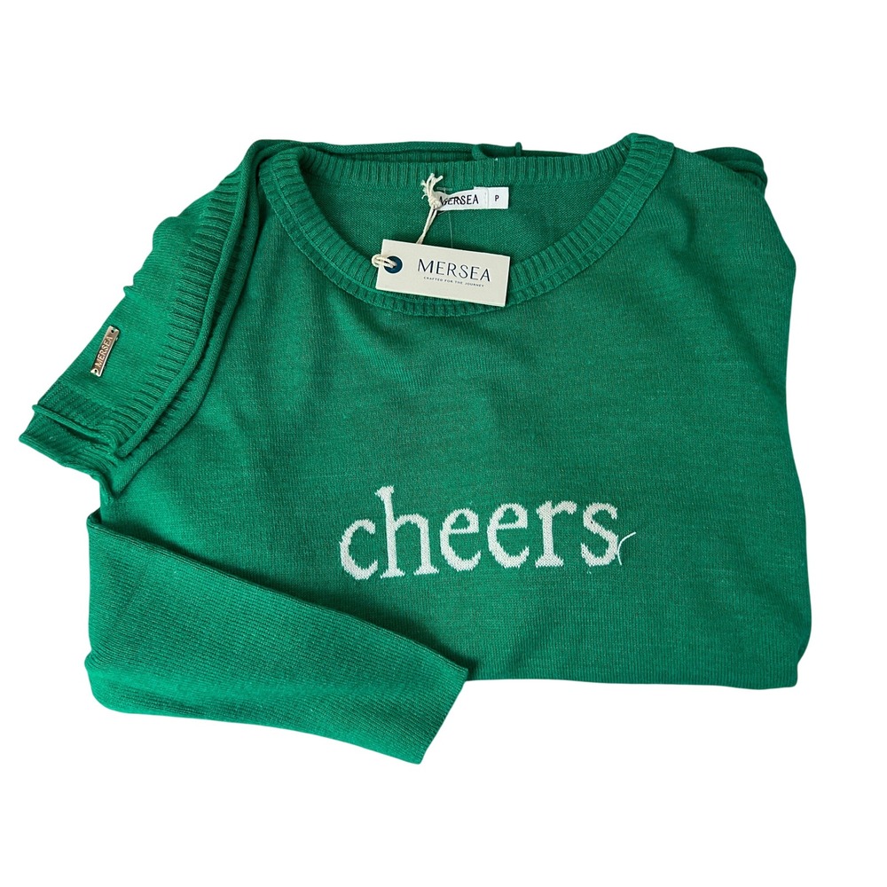 Mersea Catalina Crewneck Traveler Petite P Green NWT Cheers‎ Graphic Sweater